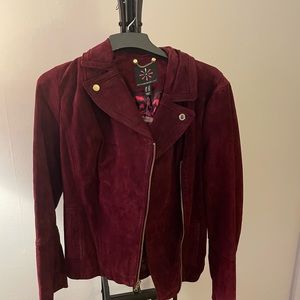 Isaac Mizrahi Burgundy Leather Suede Moto Jacket